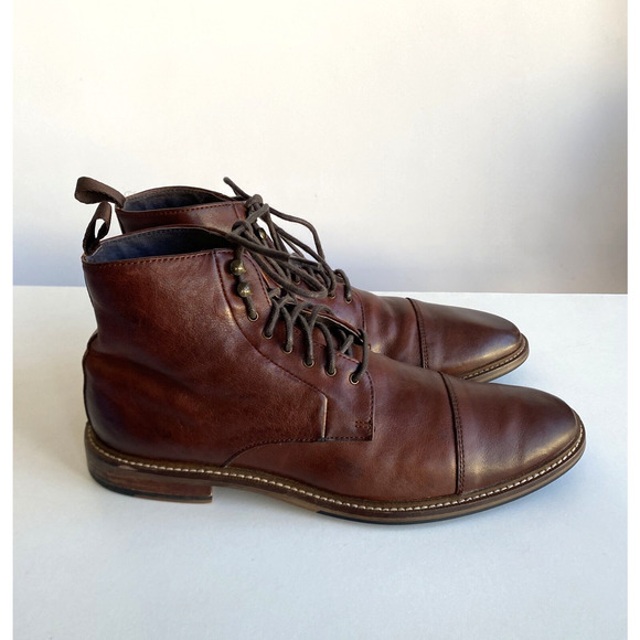 ASTON GREY Lonaro Brown Leather Cap Toe Ankle Boots Lace up Size 8 - Picture 4 of 6